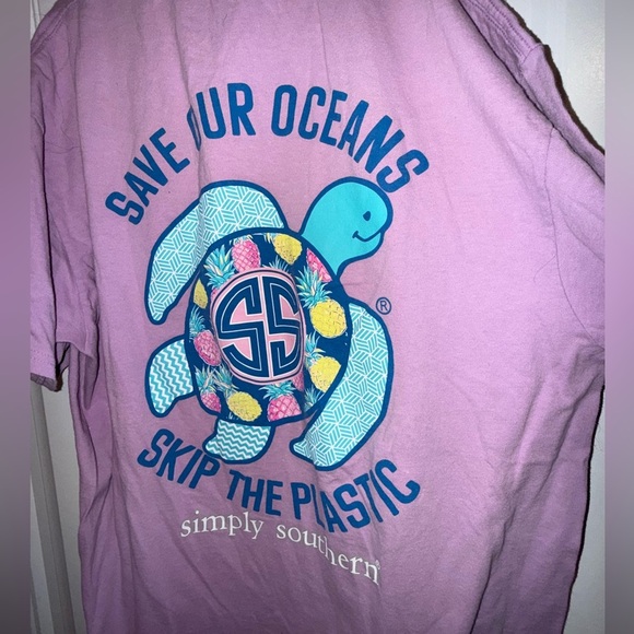 SIMPLY SOUTHERN T - Shirt Women's  L Cotton Lavender Purple SS "Save Our Oceans" - Picture 6 of 10